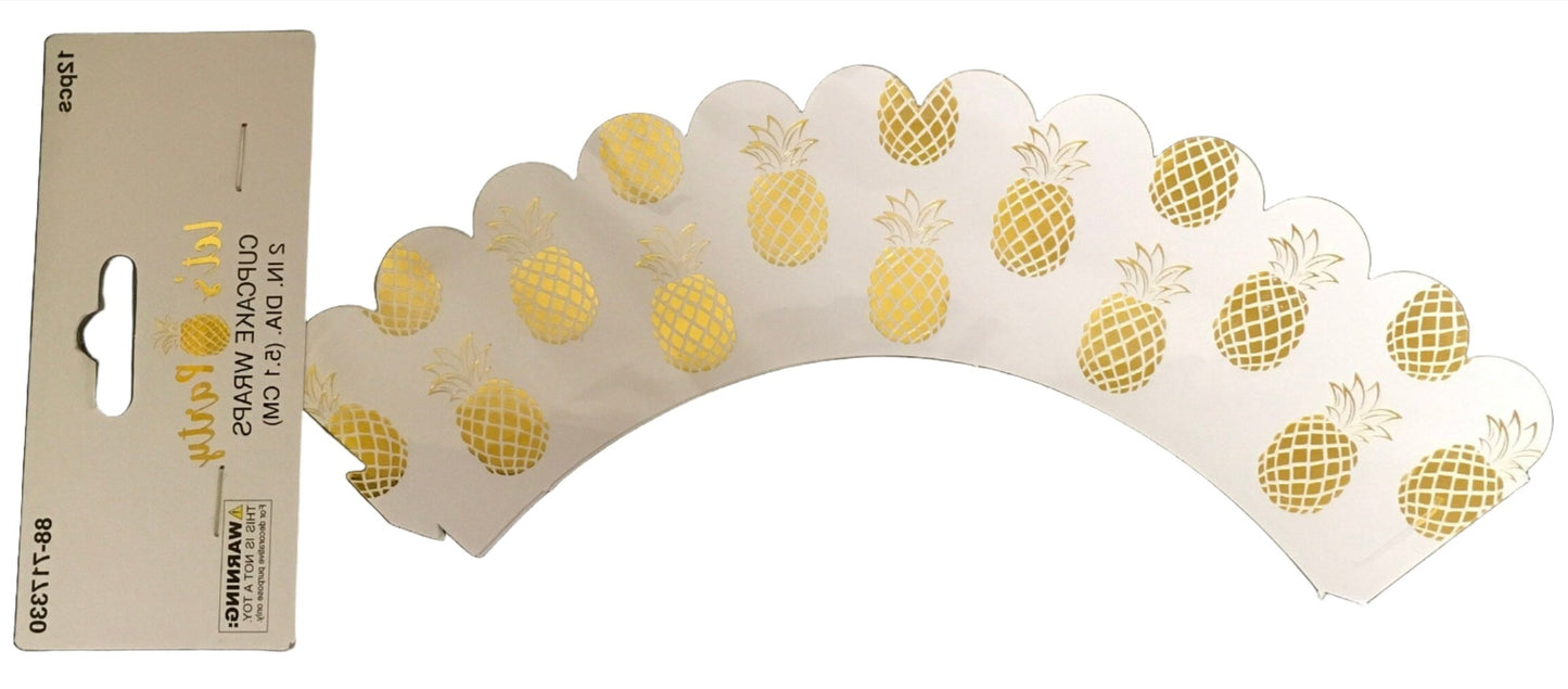 Let's Party "Gold Pineapple" Cupcake Wrappers 12ct