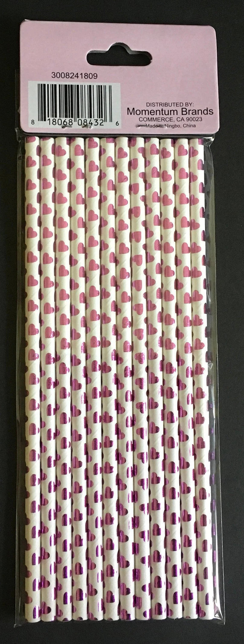 Happy Valentine's Day "Pink Hearts" Foil Paper Straws 12ct