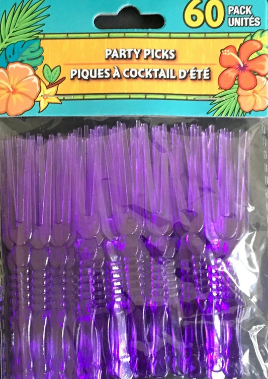 Summer Luau Transparent Purple Plastic Party Picks 60ct