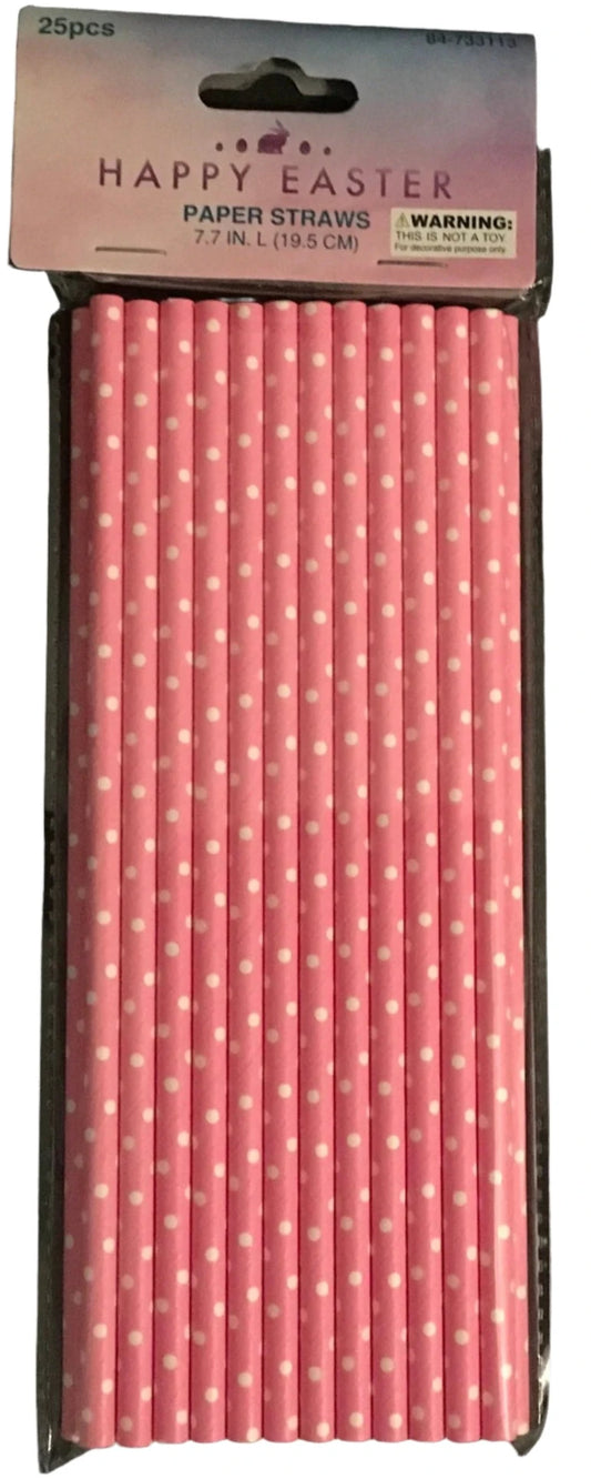 Happy Easter "Pink Mini Polka Dots" Paper Straws 25ct