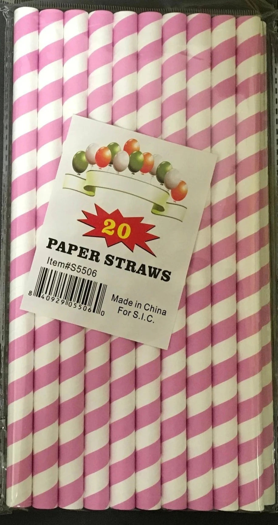 Pink Striped Jumbo Paper Straws 20ct