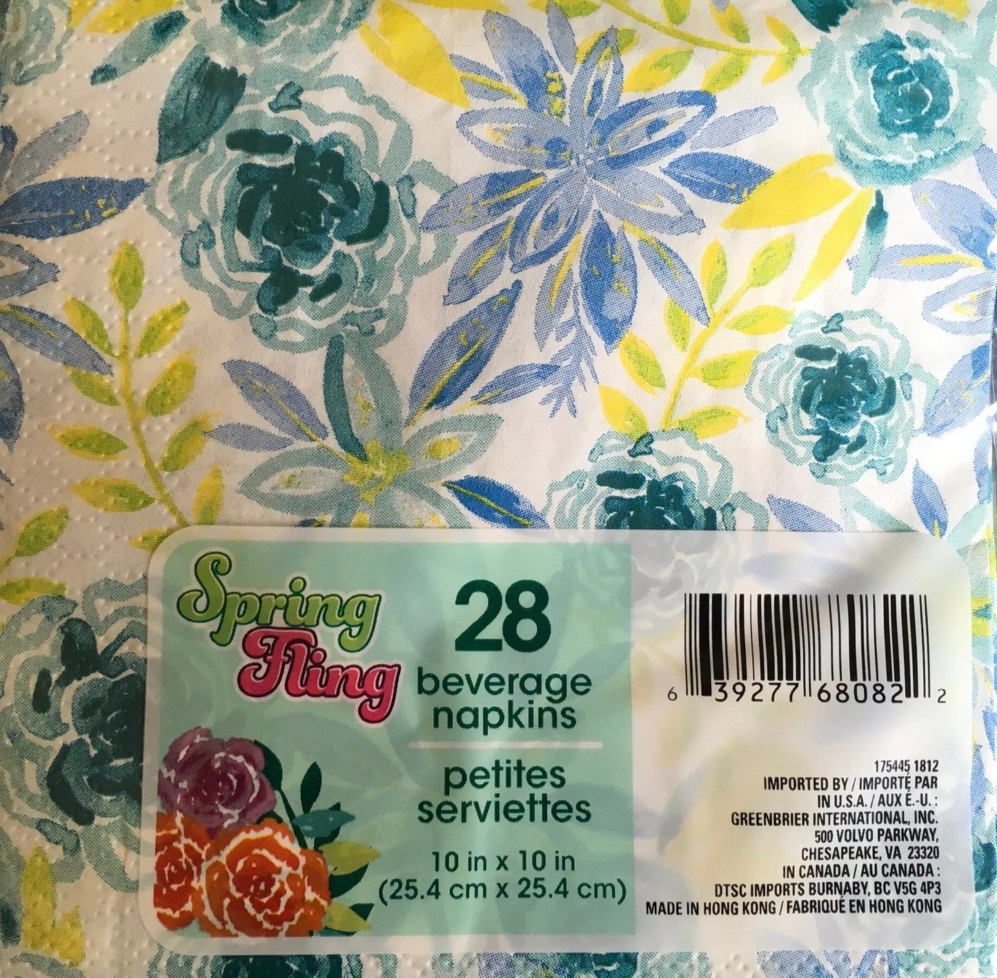 Garden Spring Fling "Sentiment Blue Floral" Beverage Paper Napkins 28ct