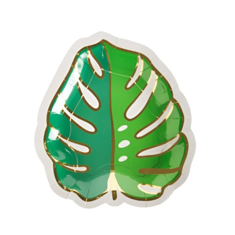 Summer Luau Shaped Monstera Leaf Salad/Dessert Paper Plates 8ct