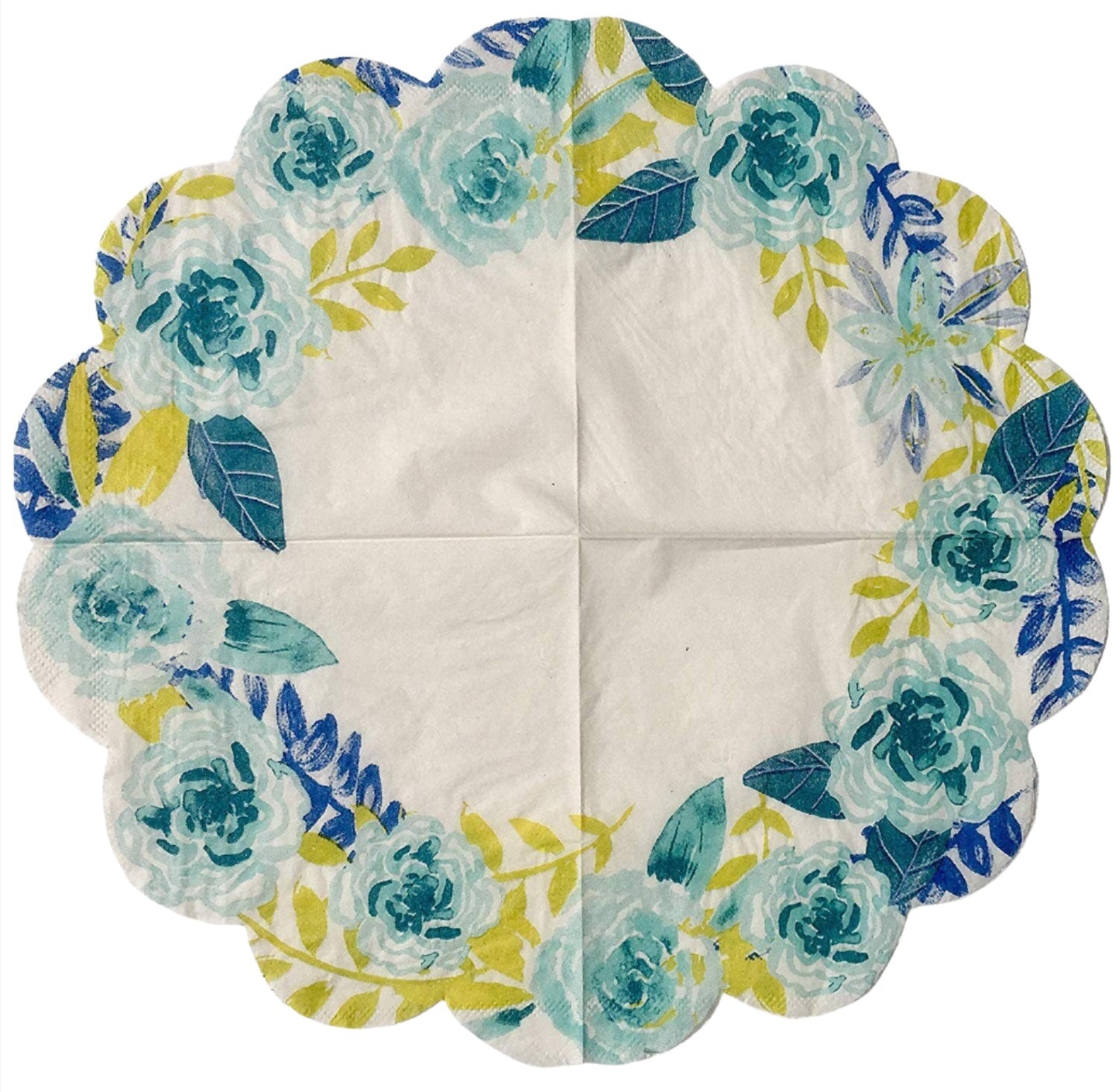 Garden Spring Fling "Sentiment Blue Floral" Scalloped Die-Cut Edge Luncheon Paper Napkins 16ct