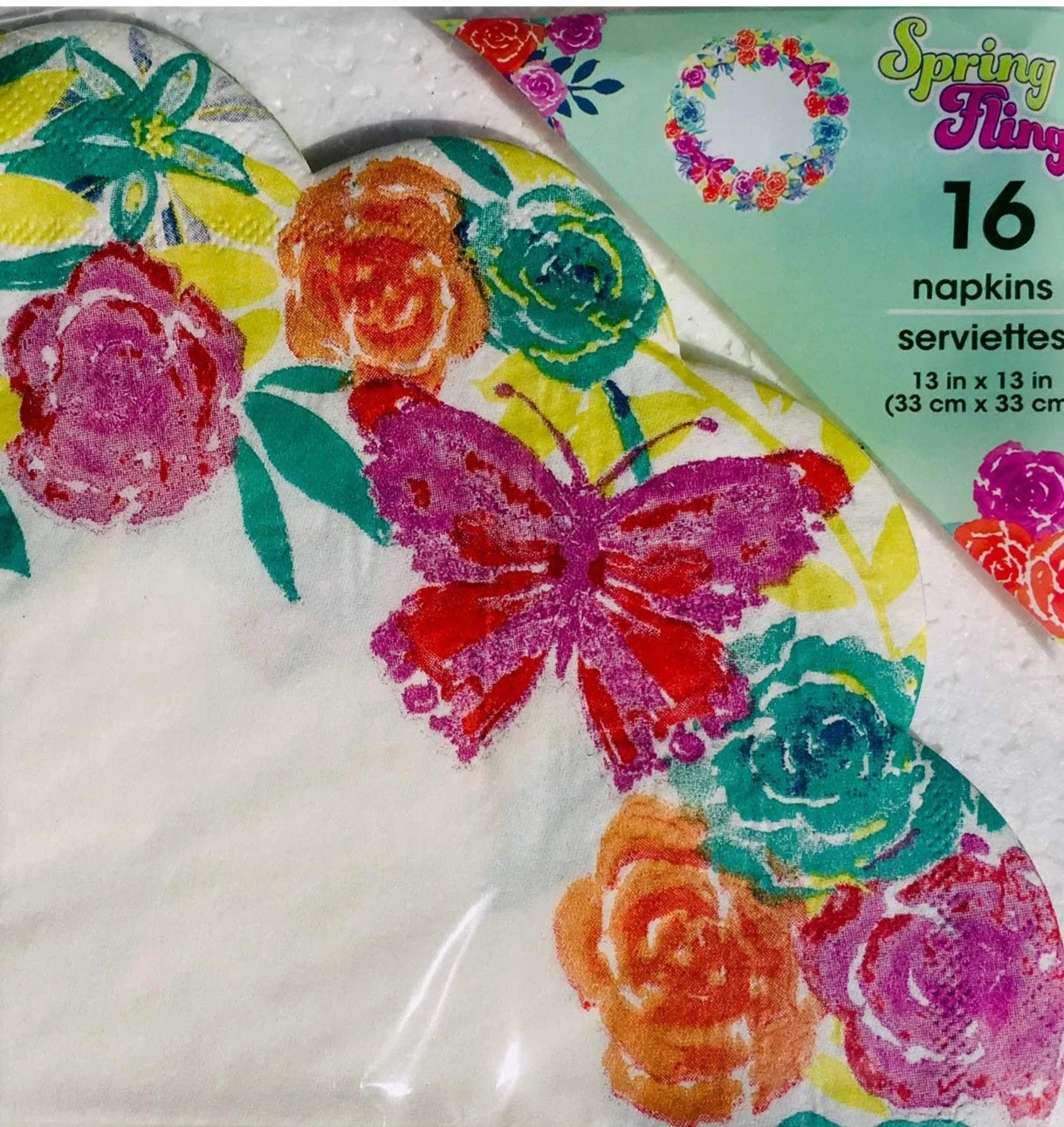 Garden Spring Fling "Sentiment Floral Butterfly" Scalloped Die-Cut Edge Luncheon Paper Napkins 16ct