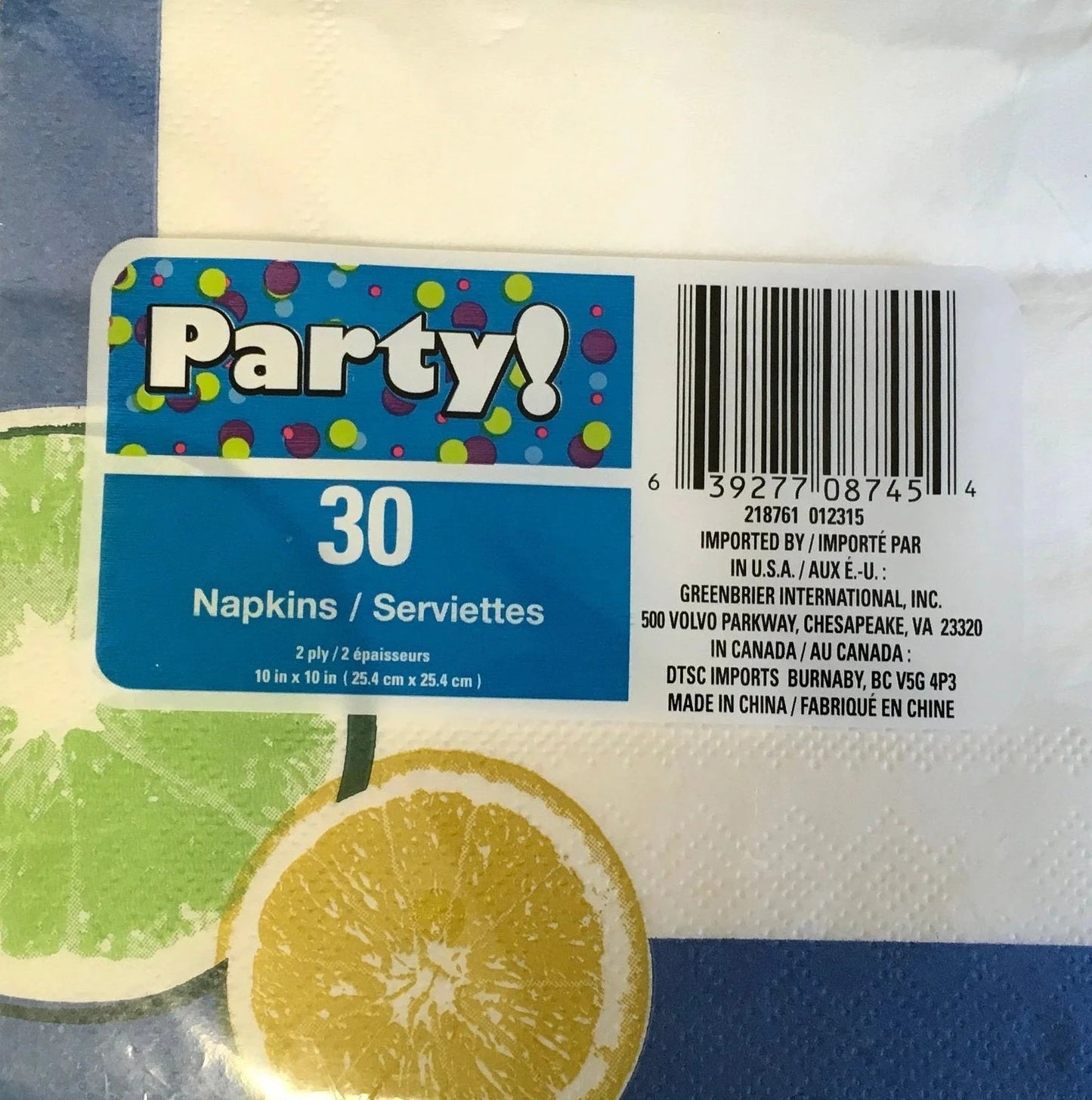 Summer Fun "Lemon and Lime" Beverage Paper Napkins 30ct