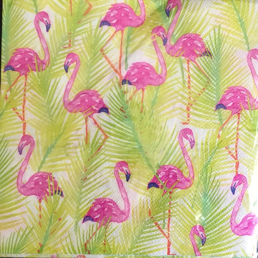 Tropical Luau "Flamingos & Palm Leaves" Luncheon Paper Napkins 20ct