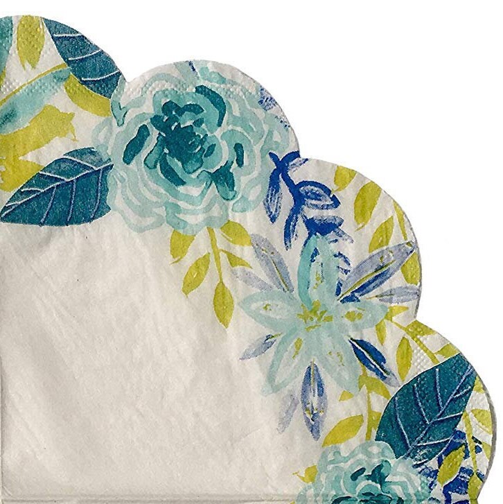 Garden Spring Fling "Sentiment Blue Floral" Scalloped Die-Cut Edge Luncheon Paper Napkins 16ct