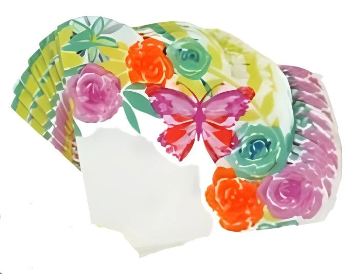 Garden Spring Fling "Sentiment Floral Butterfly" Scalloped Die-Cut Edge Luncheon Paper Napkins 16ct