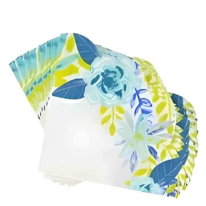 Garden Spring Fling "Sentiment Blue Floral" Scalloped Die-Cut Edge Luncheon Paper Napkins 16ct