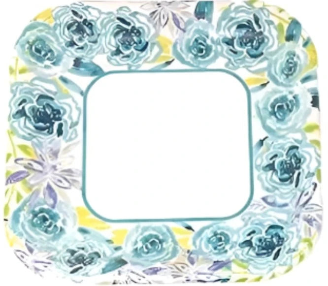 Garden Spring Fling "Sentiment Blue Floral" Lunch Square Paper Plates 12ct