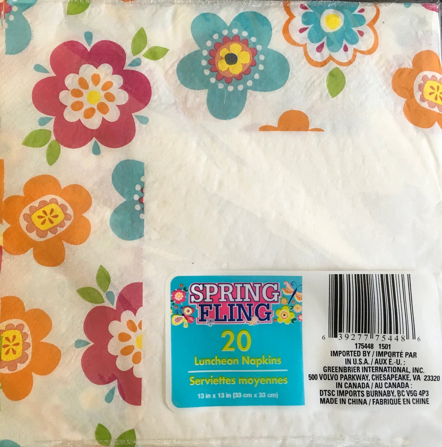 Garden Spring Fling "Bright Flowers" Luncheon Paper Napkins 20ct