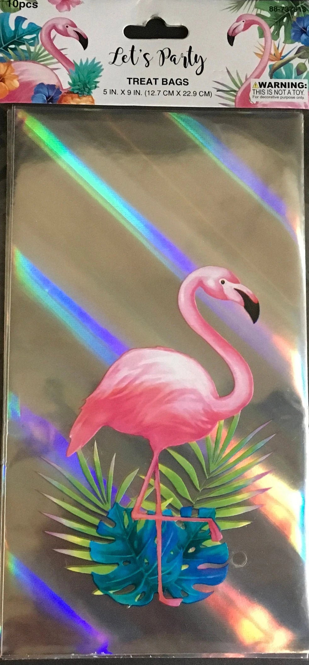 Let’s Party Luau "Flamingo" Cellophane Treat Bags with Ties 10ct