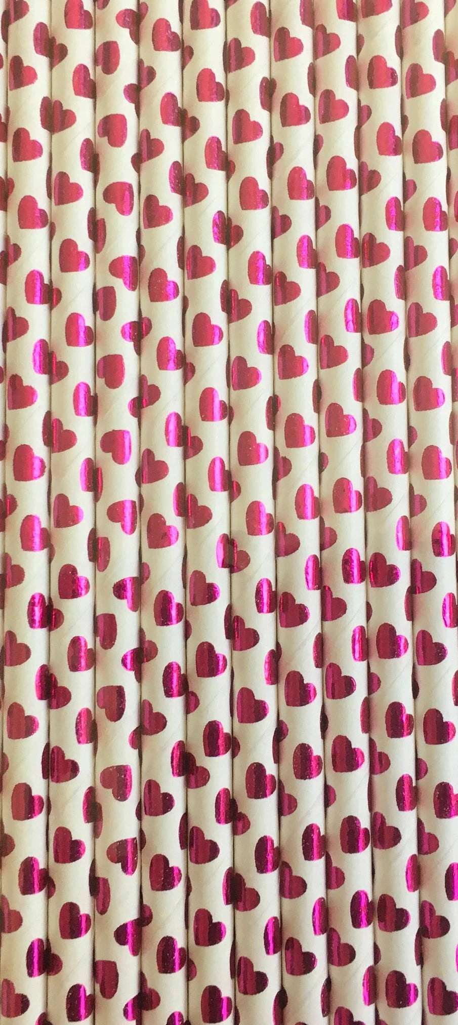 Happy Valentine's Day "Fuchsia Hearts" Foil Paper Straws 12ct