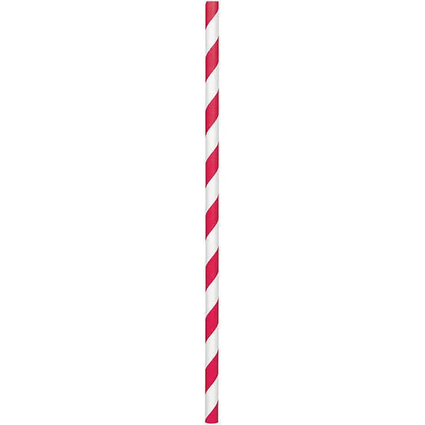 Red Striped Paper Straws 24ct