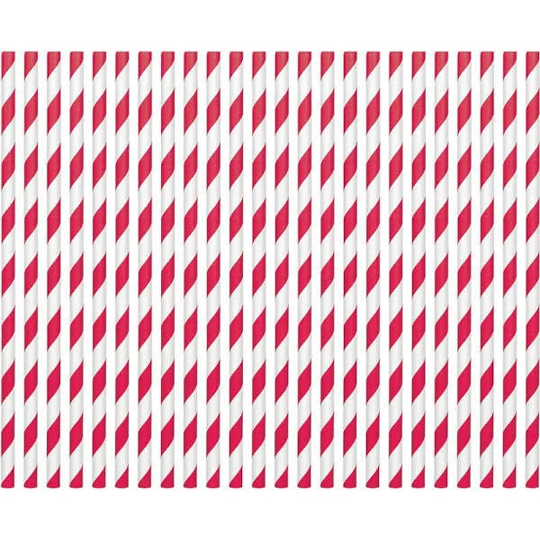 Red Striped Paper Straws 24ct