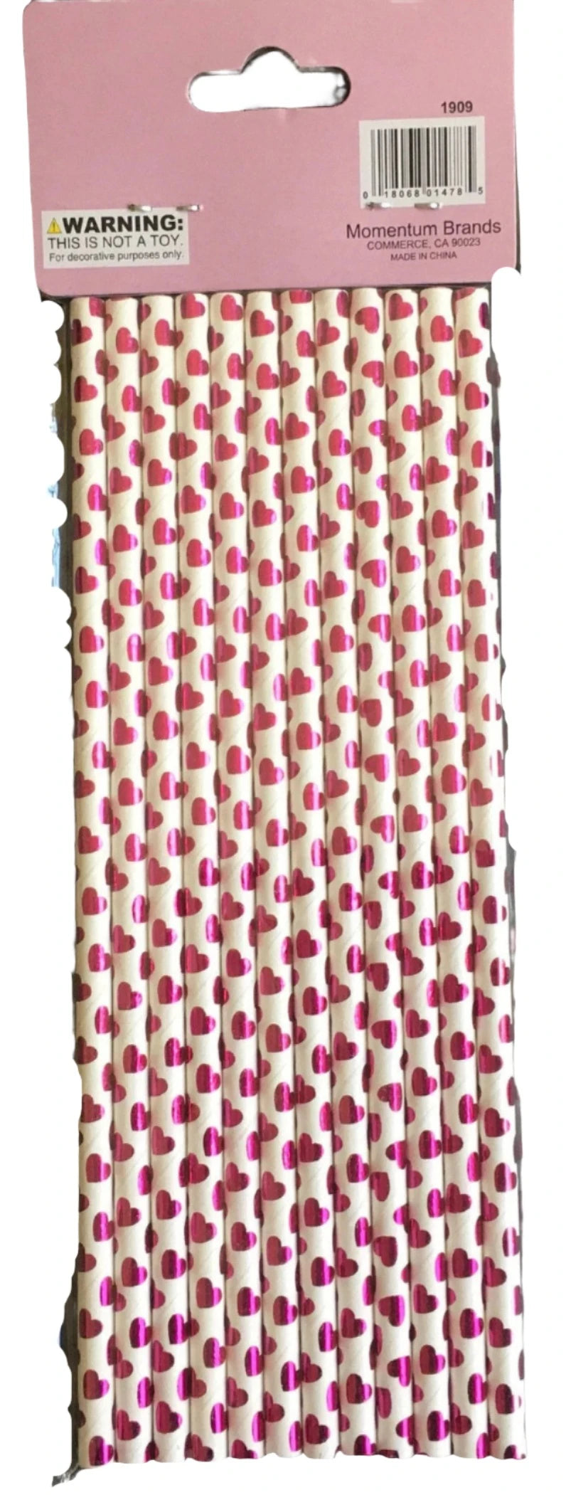 Happy Valentine's Day "Fuchsia Hearts" Foil Paper Straws 12ct