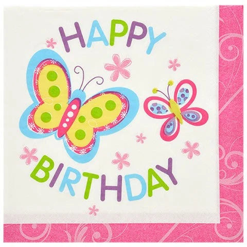 Happy Birthday Butterfly Luncheon Paper Napkins 20ct