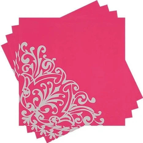 Flourish Pink with Damask Pattern Luncheon Paper Napkins 20ct