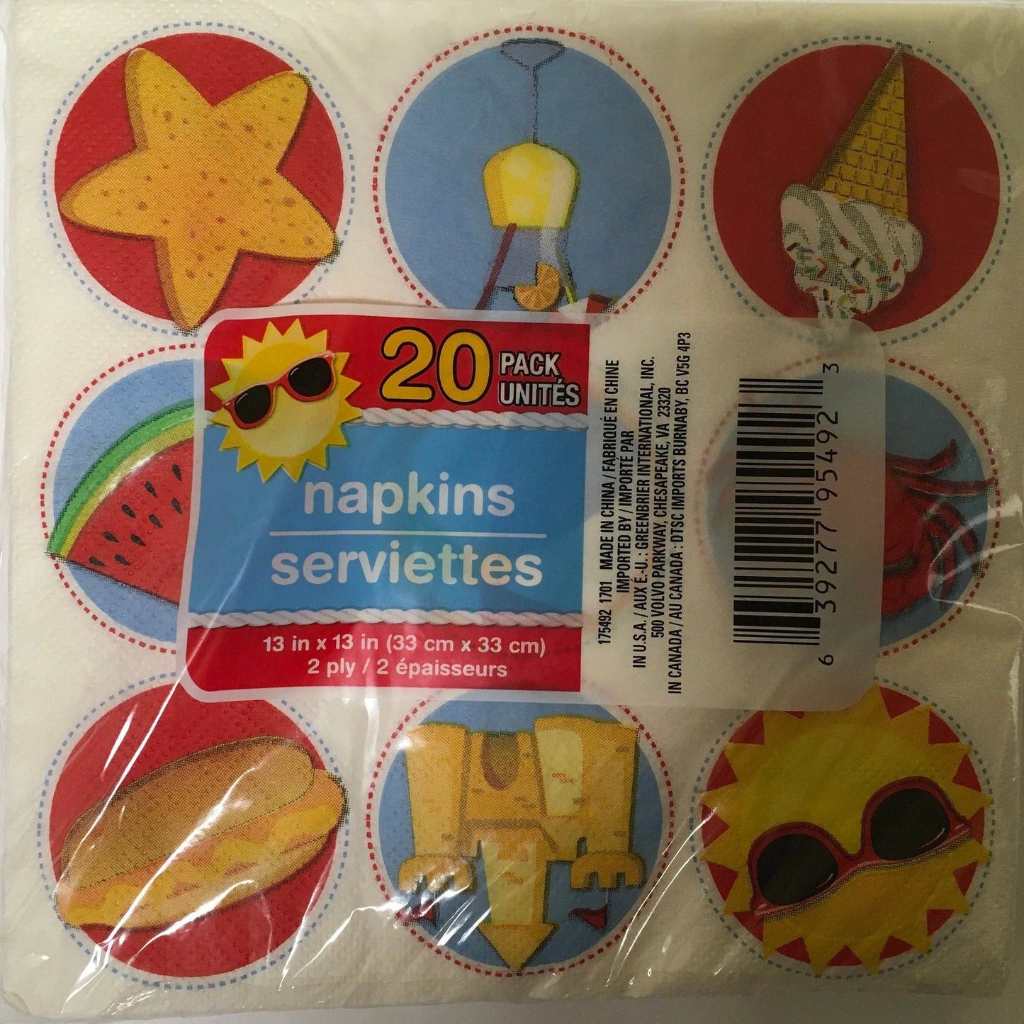 Summer Icons "Day at the Beach" Luncheon Paper Napkins 20ct