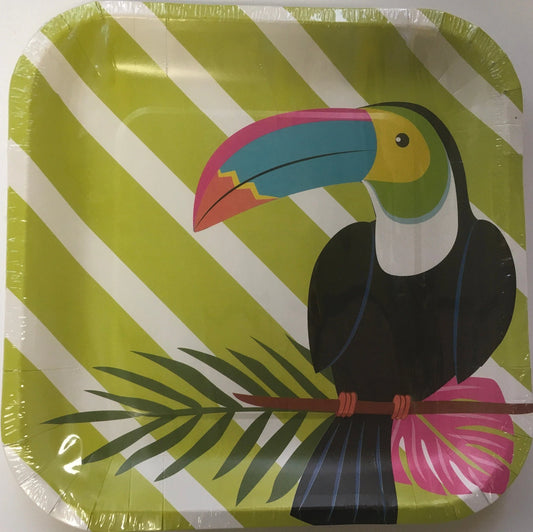 Tropical Luau "Tropical Toucan" Lunch Square Paper Plates 12ct