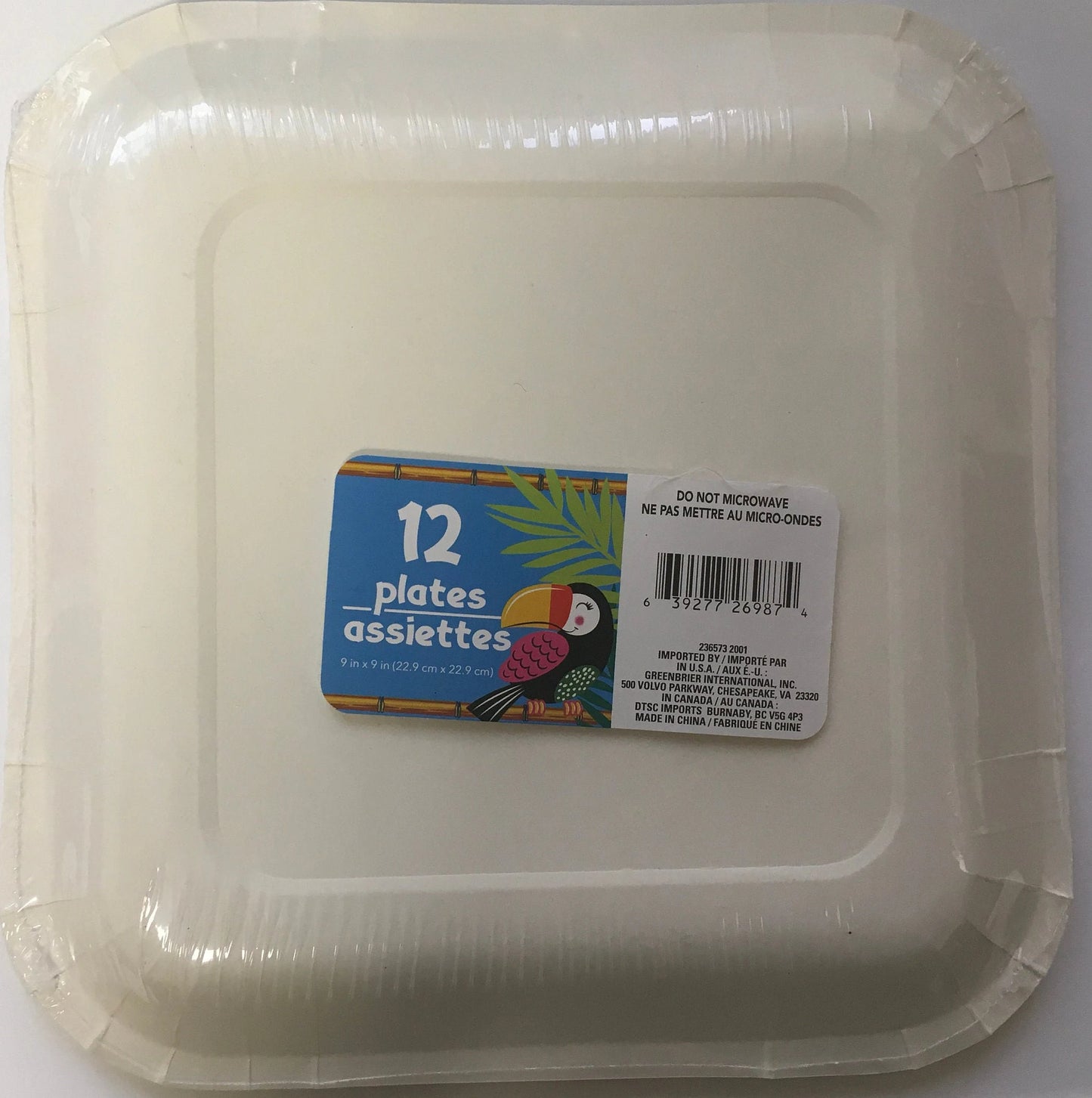 Tropical Luau "Tropical Toucan" Lunch Square Paper Plates 12ct