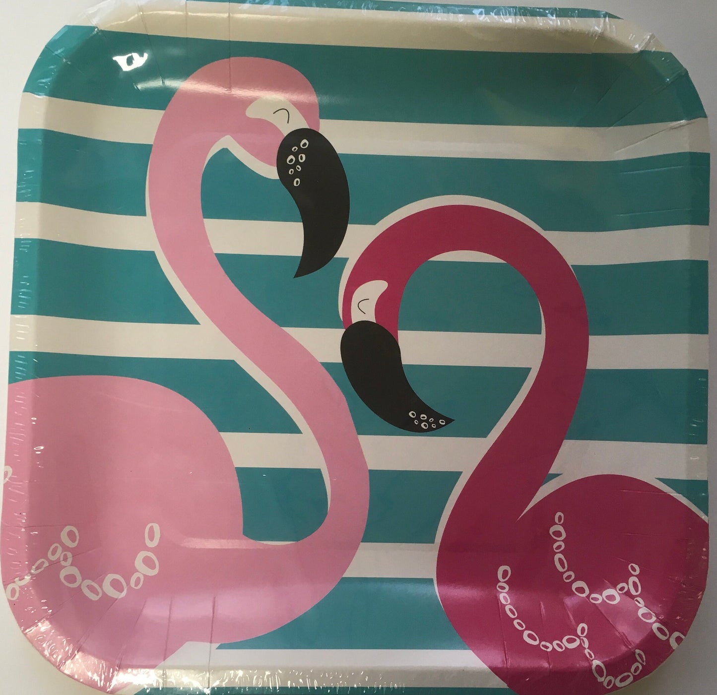 Tropical Luau "Pink Flamingo" Lunch Square Paper Plates 12ct