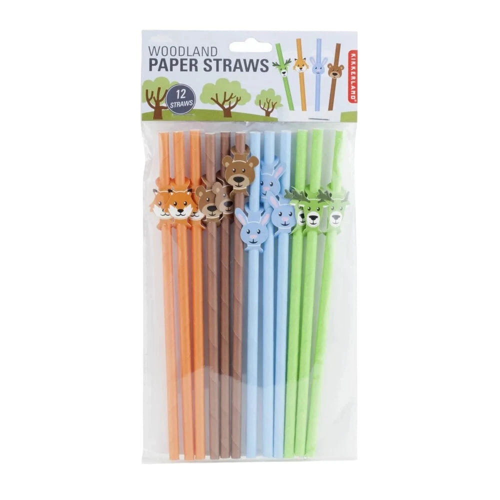 Woodland Decorated Drink Paper Straws 12ct