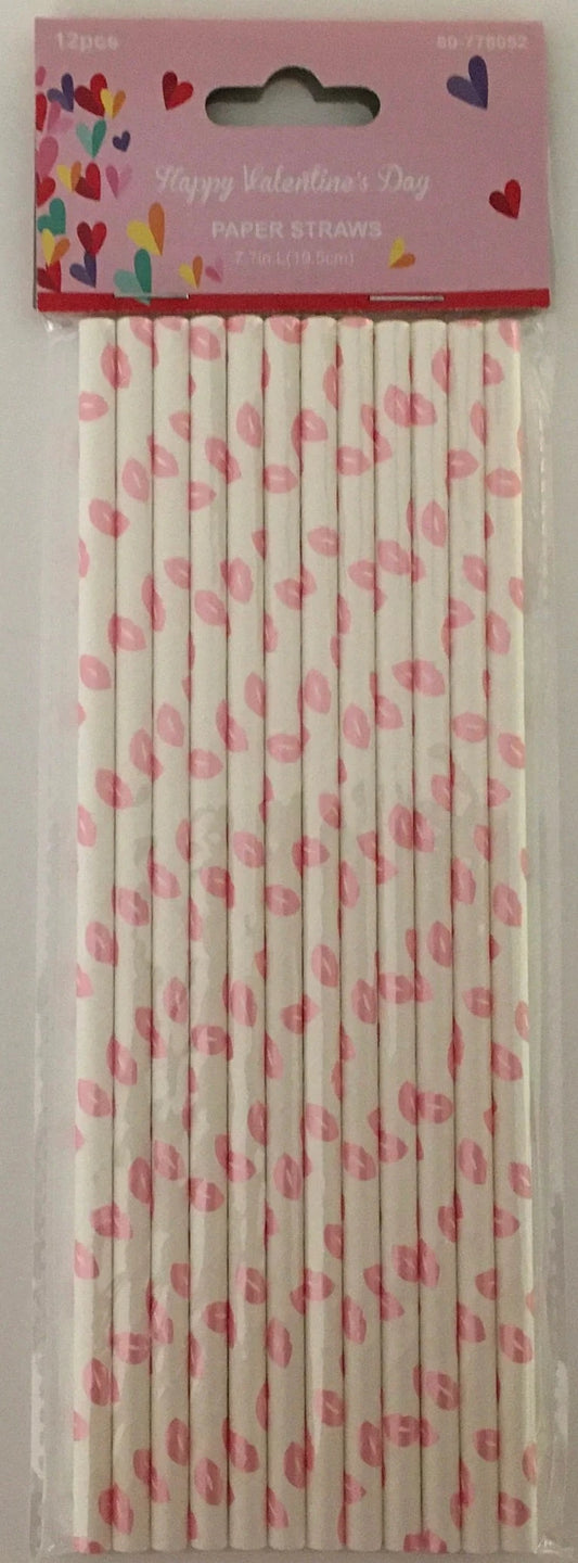 Happy Valentine's Day "Pink Lips" Foil Paper Straws 12ct