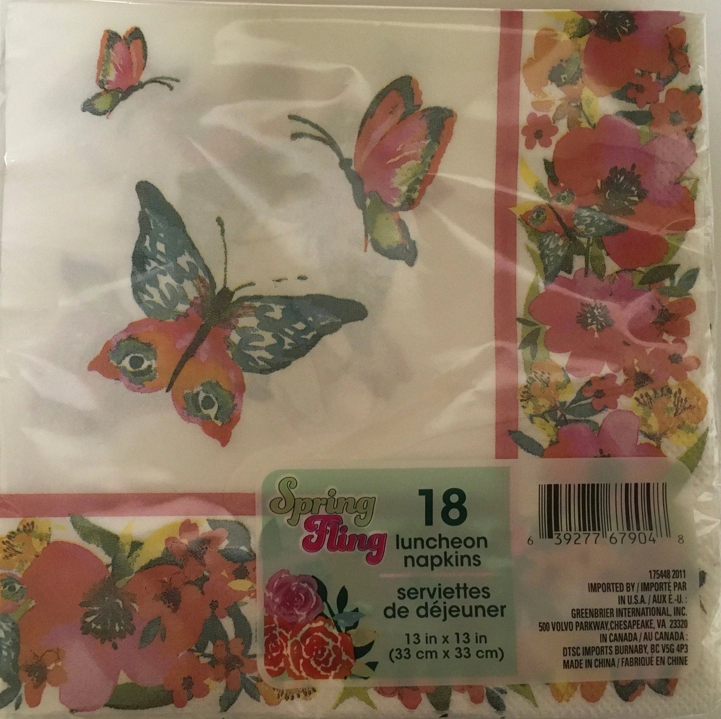 Garden Spring Fling "Social Butterfly" Luncheon Paper Napkins 18ct