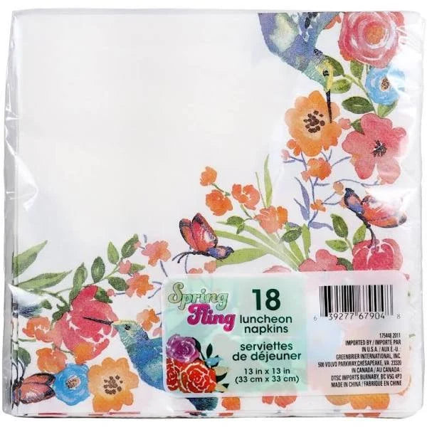 Garden Spring Fling "Social Hummingbird" Luncheon Paper Napkins 18ct