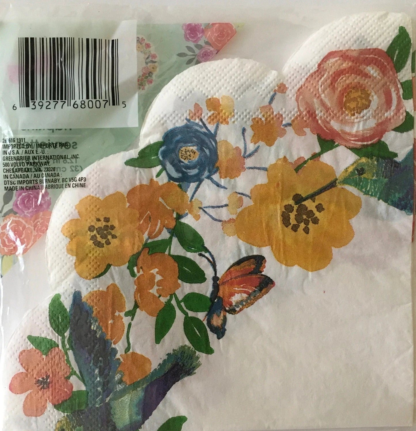 Garden Spring Fling "Social Hummingbird" Scalloped Die-Cut Edge Luncheon Paper Napkins 16ct