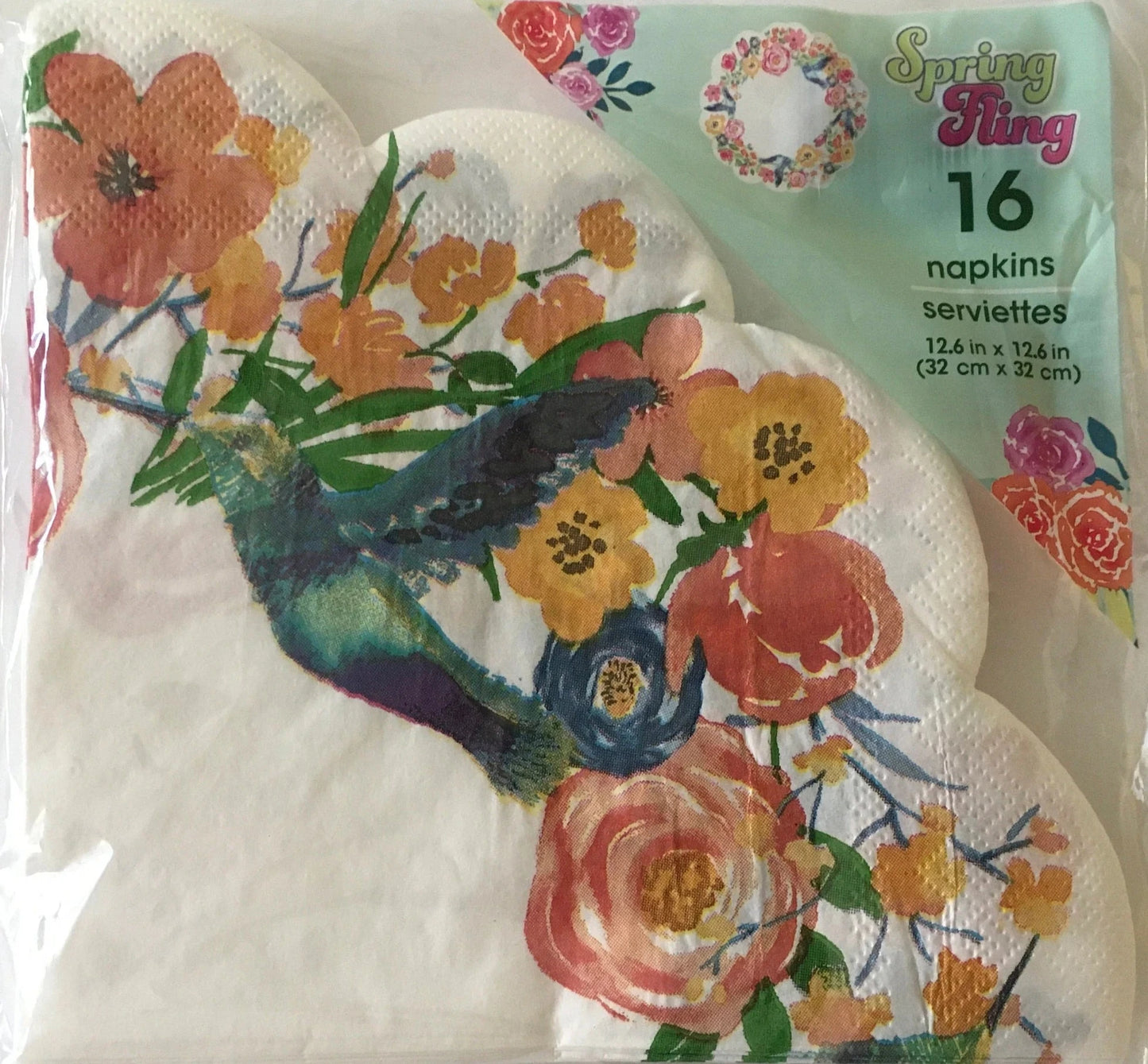 Garden Spring Fling "Social Hummingbird" Scalloped Die-Cut Edge Luncheon Paper Napkins 16ct