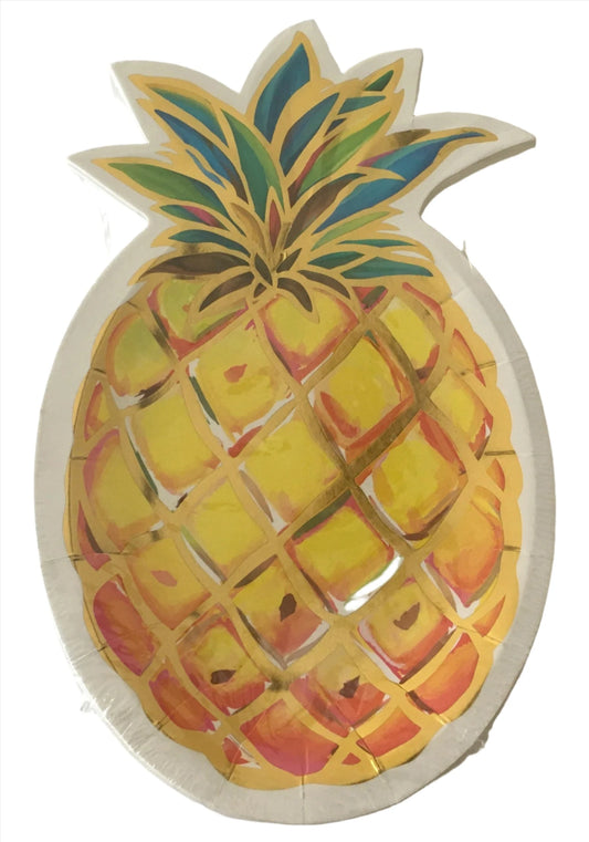 Let's Party "Golden Pineapple" Shaped Lunch/Dessert Paper Plates 8ct