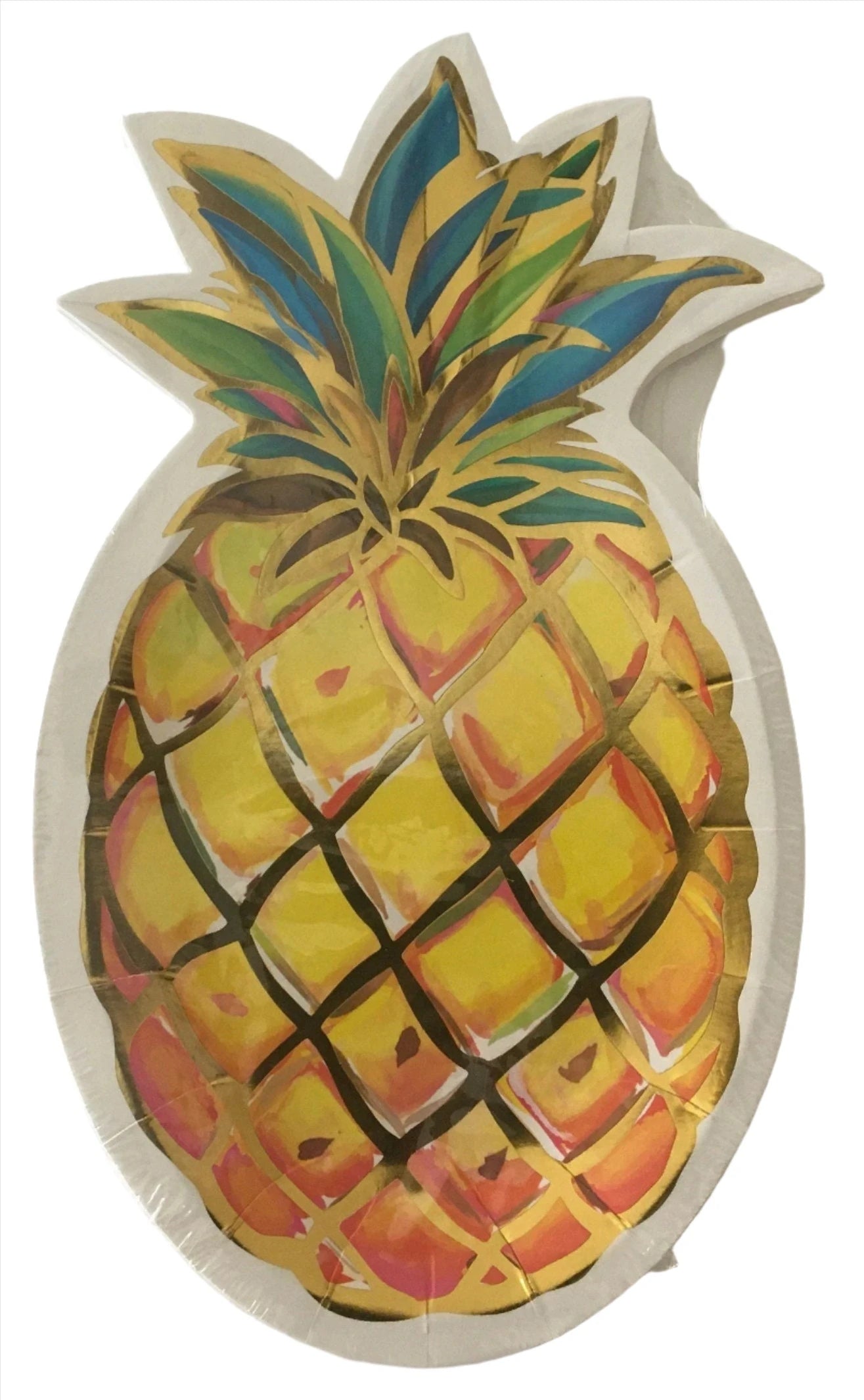 Let's Party "Golden Pineapple" Shaped Lunch/Dessert Paper Plates 8ct