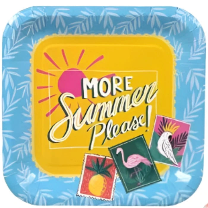 Tropical Luau "More Summer Please" Lunch Square Paper Plates 12ct