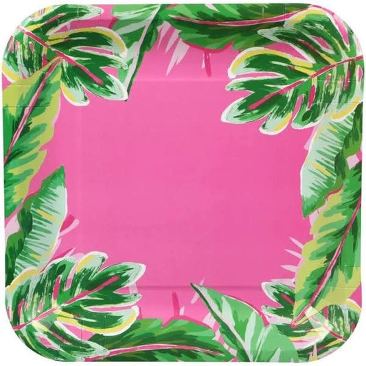 Tropical Luau "Tropical Vibes" Lunch Square Paper Plates 12ct