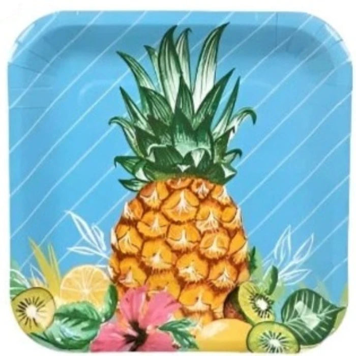 Tropical Luau "Tough but Sweet" Lunch Square Paper Plates 12ct