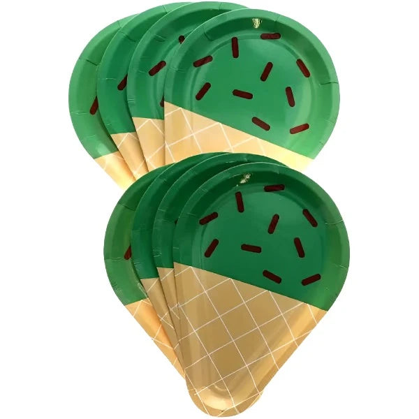 Ice Cream "Green Tea" Cone Shaped Salad/Dessert Paper Plates 8ct