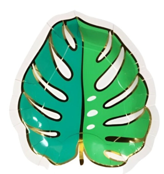 Summer Luau Shaped Monstera Leaf Salad/Dessert Paper Plates 8ct