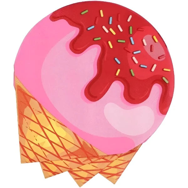 Ice Cream "Strawberry" Cone Shaped Luncheon Paper Napkins 16ct