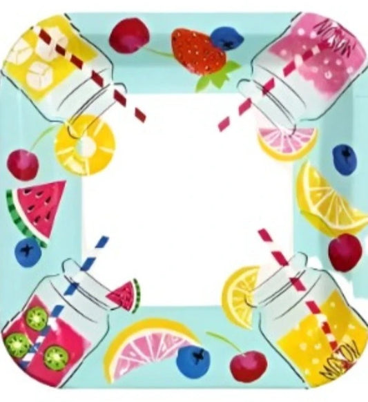 Sweet Summer "Fruits & Jars" Lunch Square Paper Plates 12ct