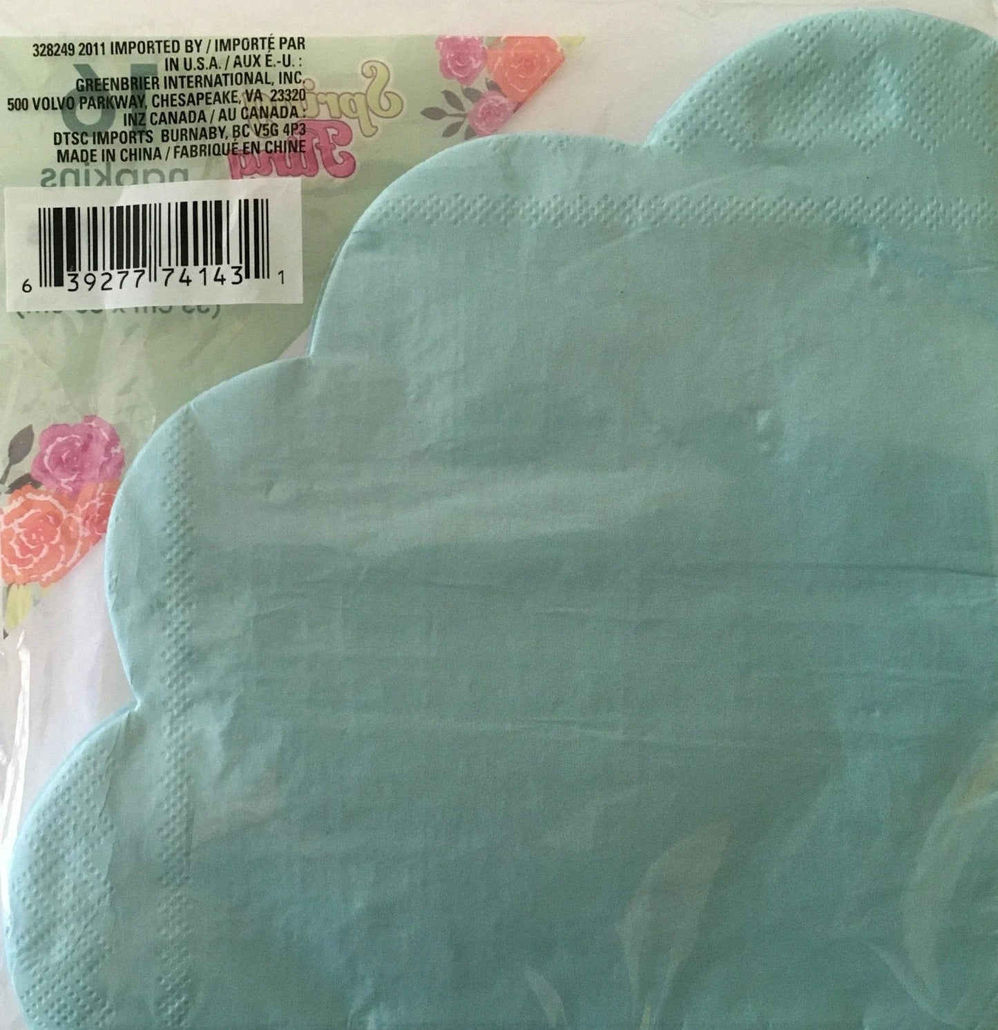 Garden Spring Fling "Pretty Pastels Pastel Blue" Scalloped Die-Cut Edge Luncheon Paper Napkins 16ct