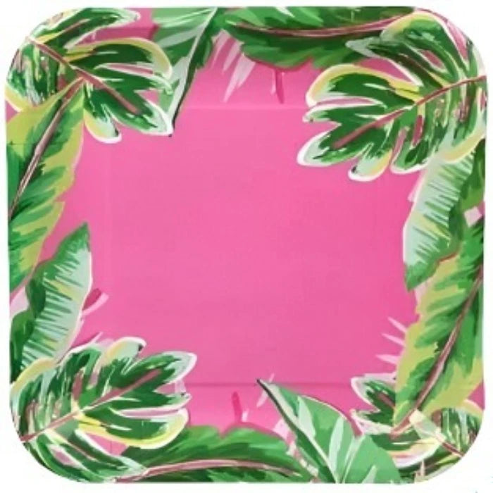 Tropical Luau "Tropical Vibes" Lunch Square Paper Plates 12ct