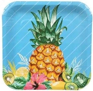 Tropical Luau "Tough but Sweet" Lunch Square Paper Plates 12ct