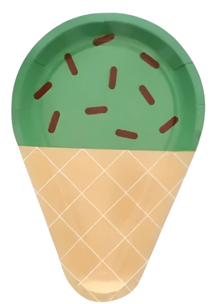 Ice Cream "Green Tea" Cone Shaped Salad/Dessert Paper Plates 8ct