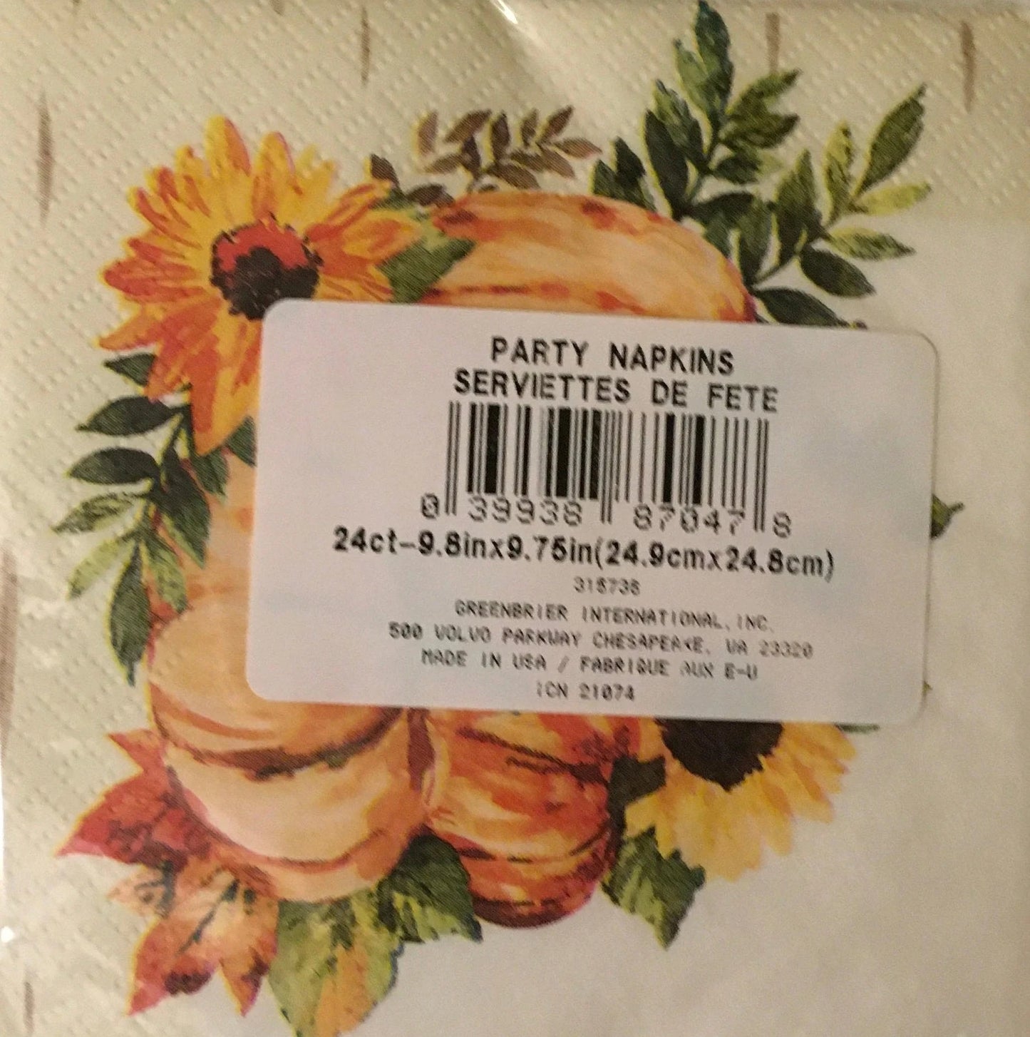 Fall & Harvest "Harvest Pumpkins" Beverage Paper Napkins 24ct