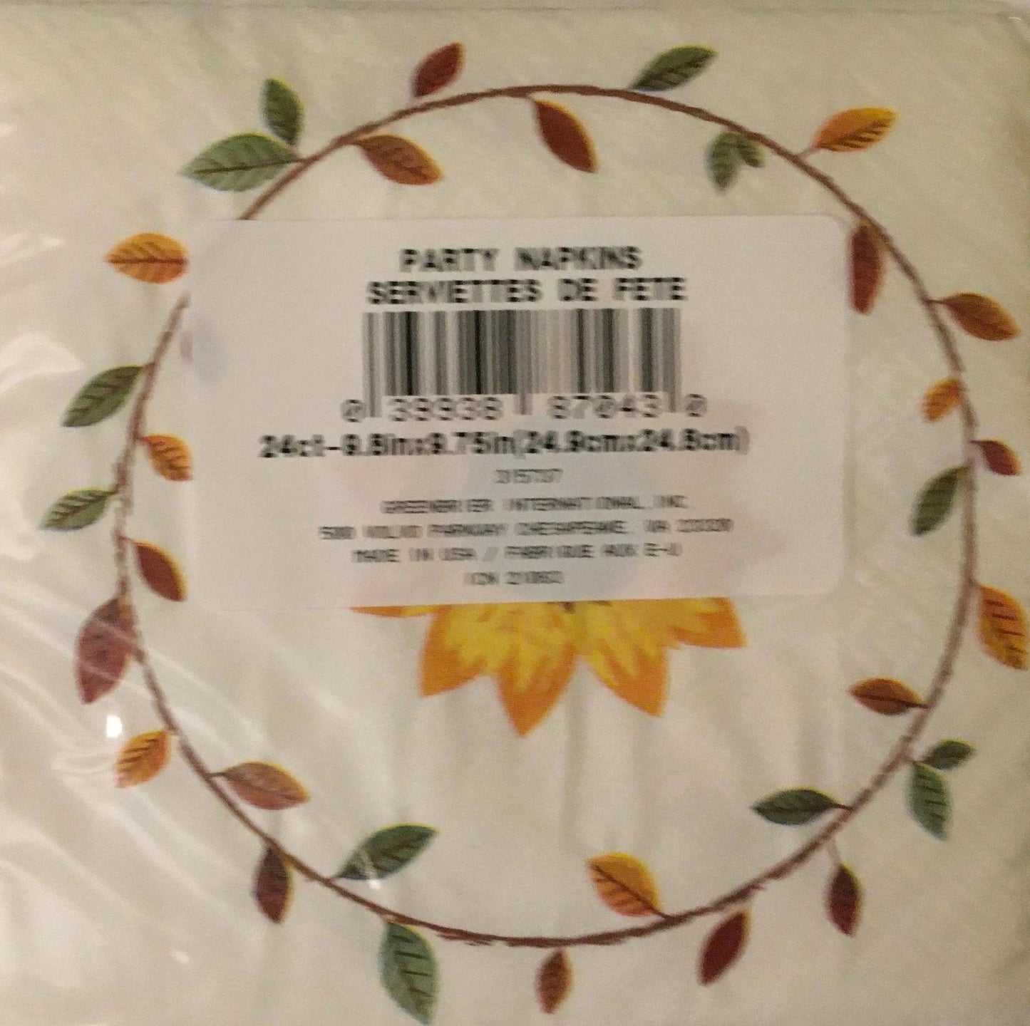 Fall & Harvest "Harvest Sunflowers" Beverage Paper Napkins 24ct