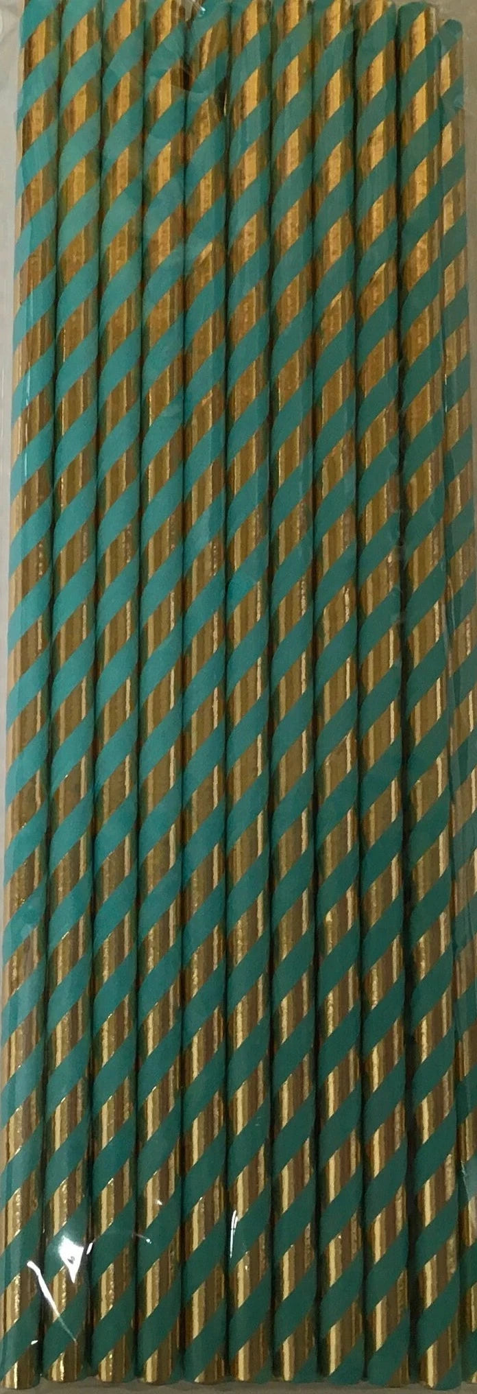 Metallic Gold and Turquoise Striped Paper Straws 20ct