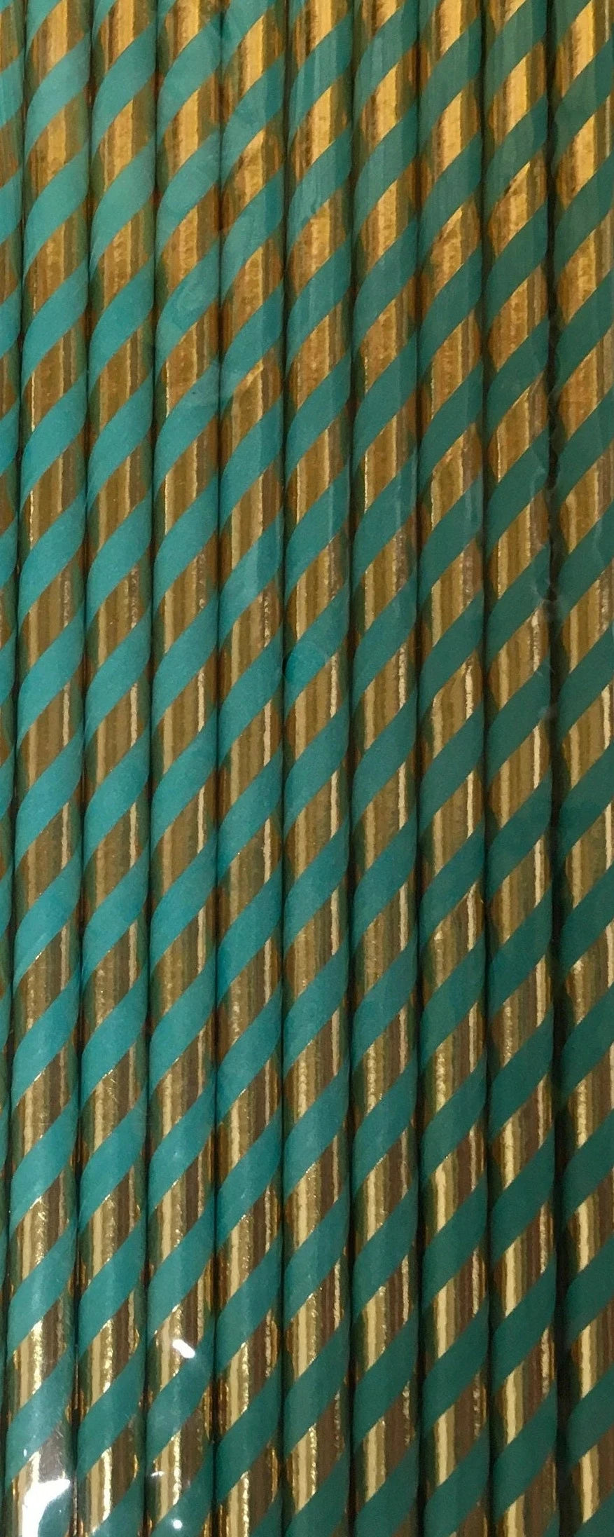 Metallic Gold and Turquoise Striped Paper Straws 20ct